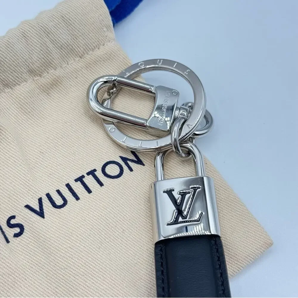 Louis Vuitton LV Padlock Dragonne Black Leather Key Holder Bag Charm Unisex